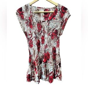 Satin Mini Pleats Dainty Floral Coquette Top Cap Sleeve Shirt Accordion